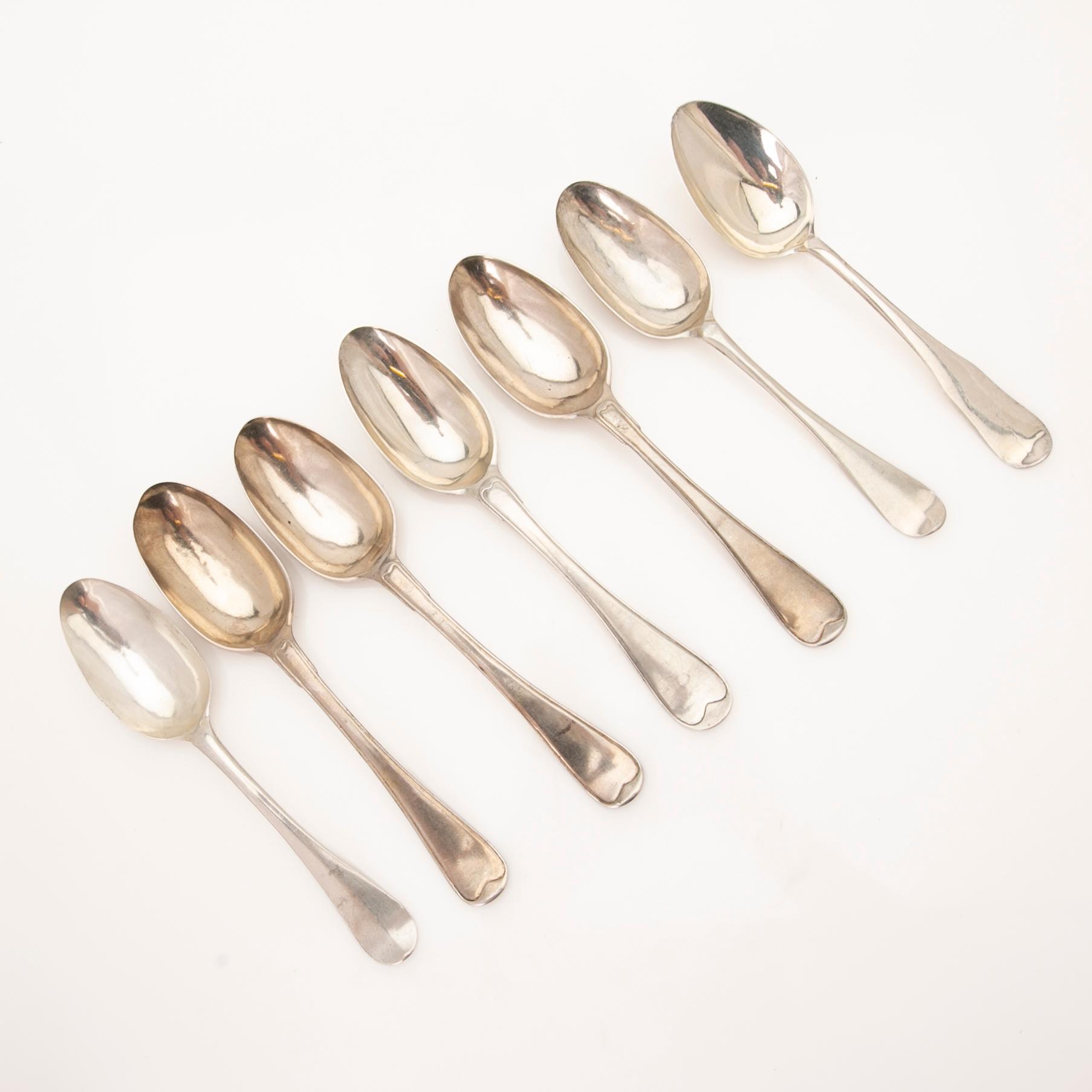 Collection of tablespoons, 28 pieces, silver, by 9 different master silversmiths, Kristianstad, 18th/19th century.