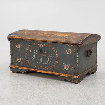 Färdskrin, Allmoge, Halland, daterat 1833.