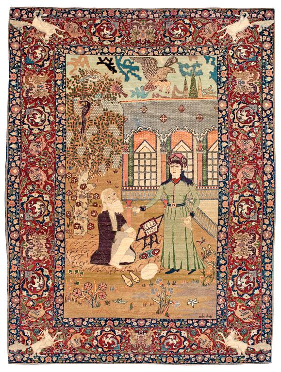 SEMI-ANTIQUE TABRIZ FIGURAL. 184,5 x 134,5 cm.