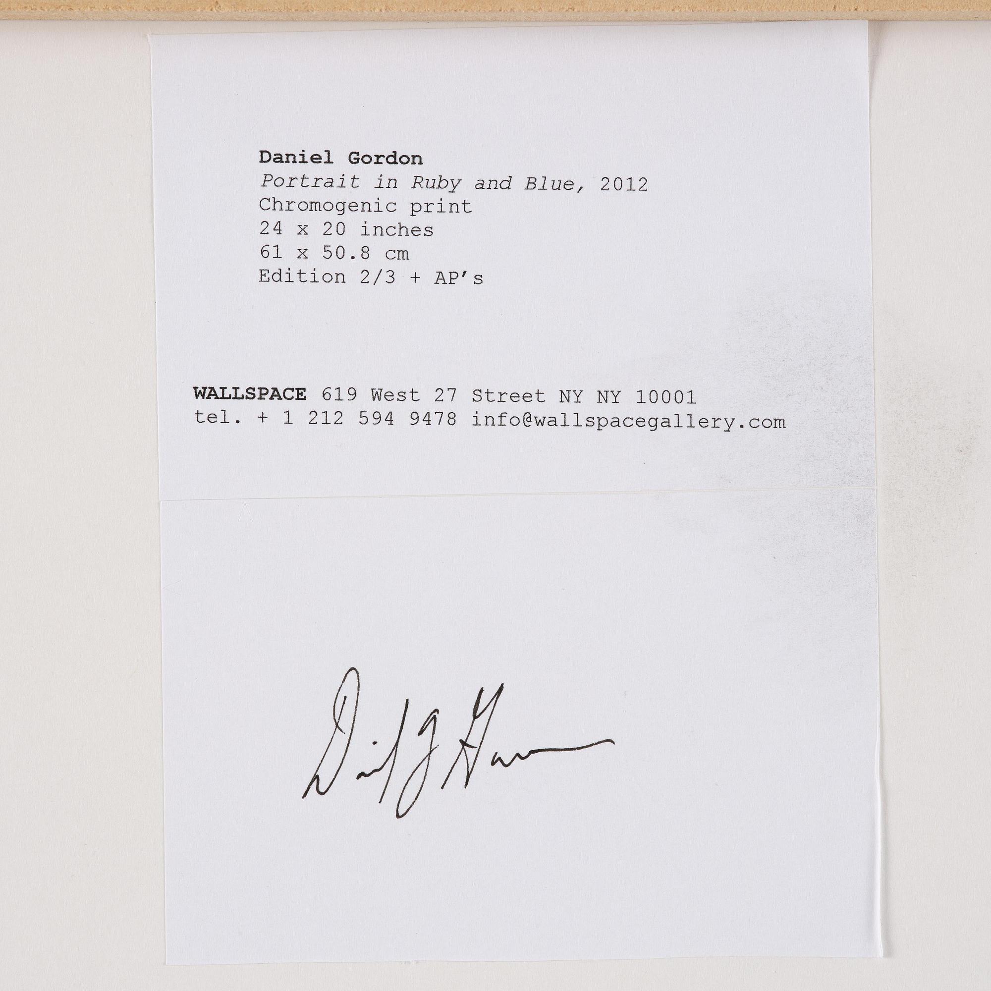 Daniel Gordon, "Portrait in Ruby and Blue, 2012".