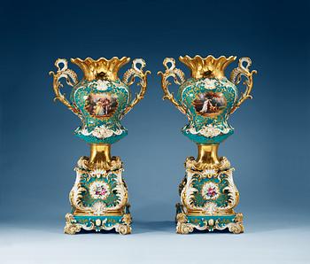 1375. A pair of large french vases on stands, Jacob Petit, mid 19th Century.