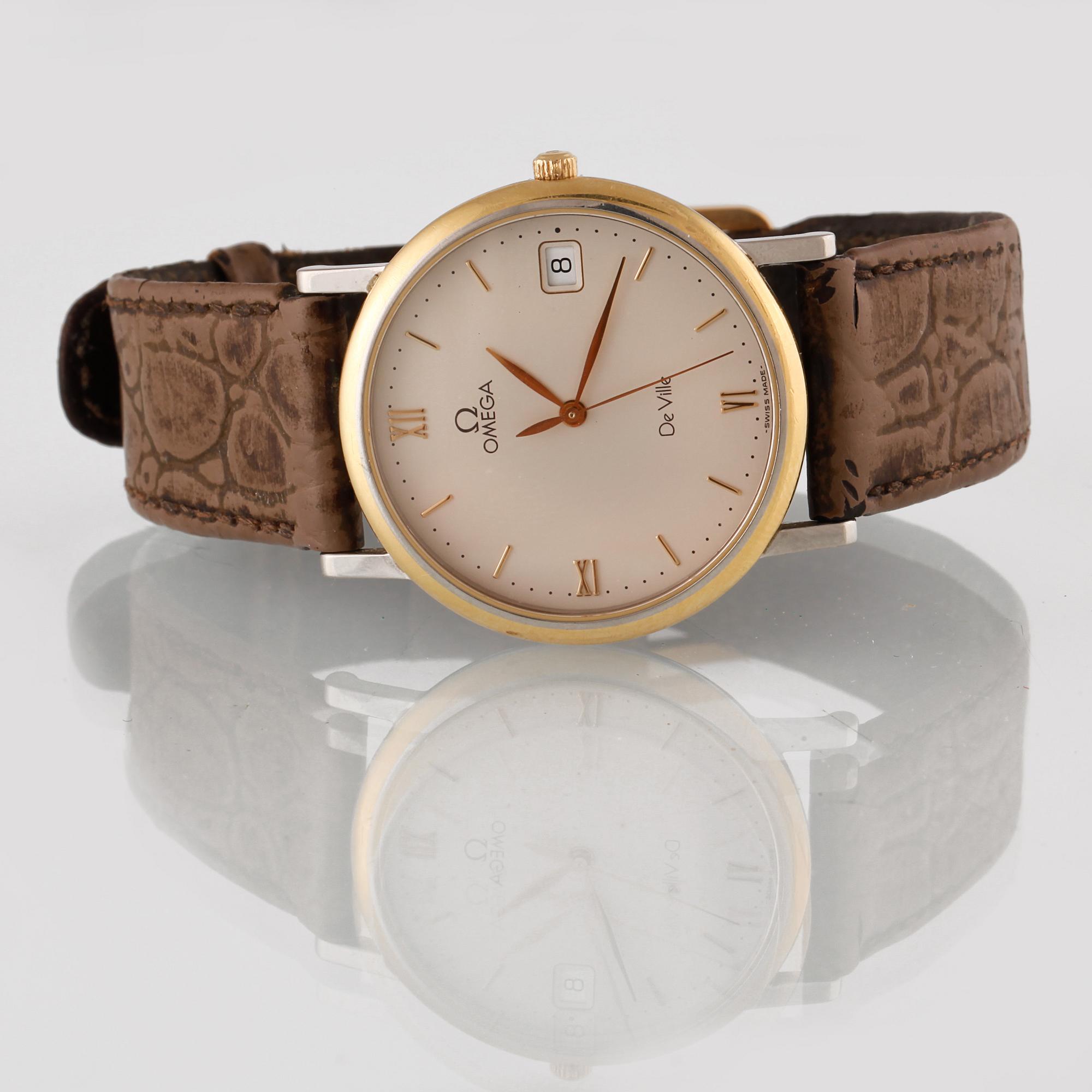 ARMBANDSUR, Omega, Deville, Guld på stål, quartz.