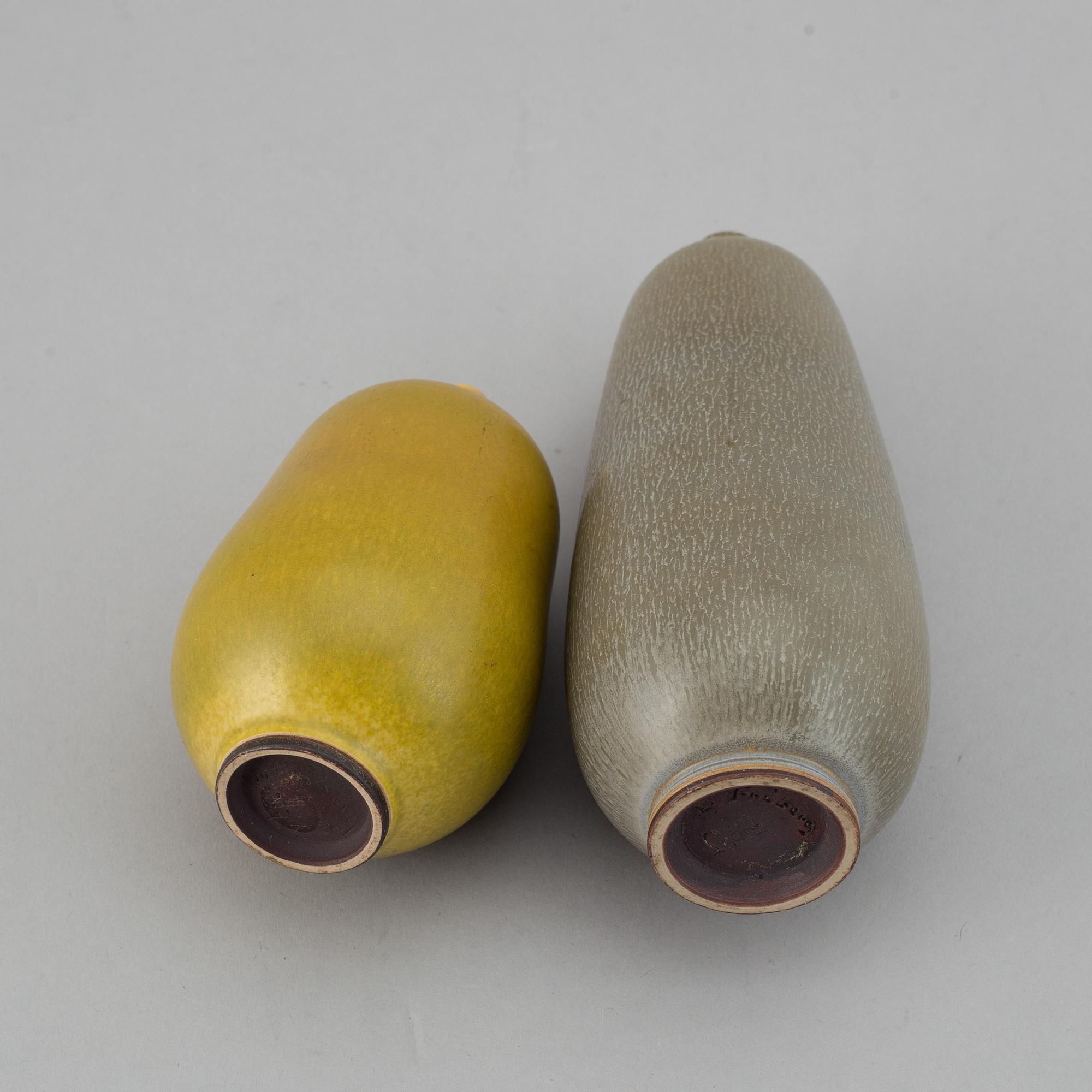 BERNDT FRIBERG, two stoneware vases, signed.
