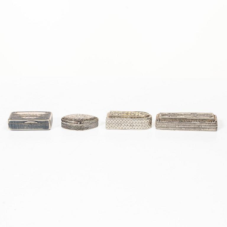 Boxes, 4 pcs, silver and niello, including Moscow, Russia 1873.