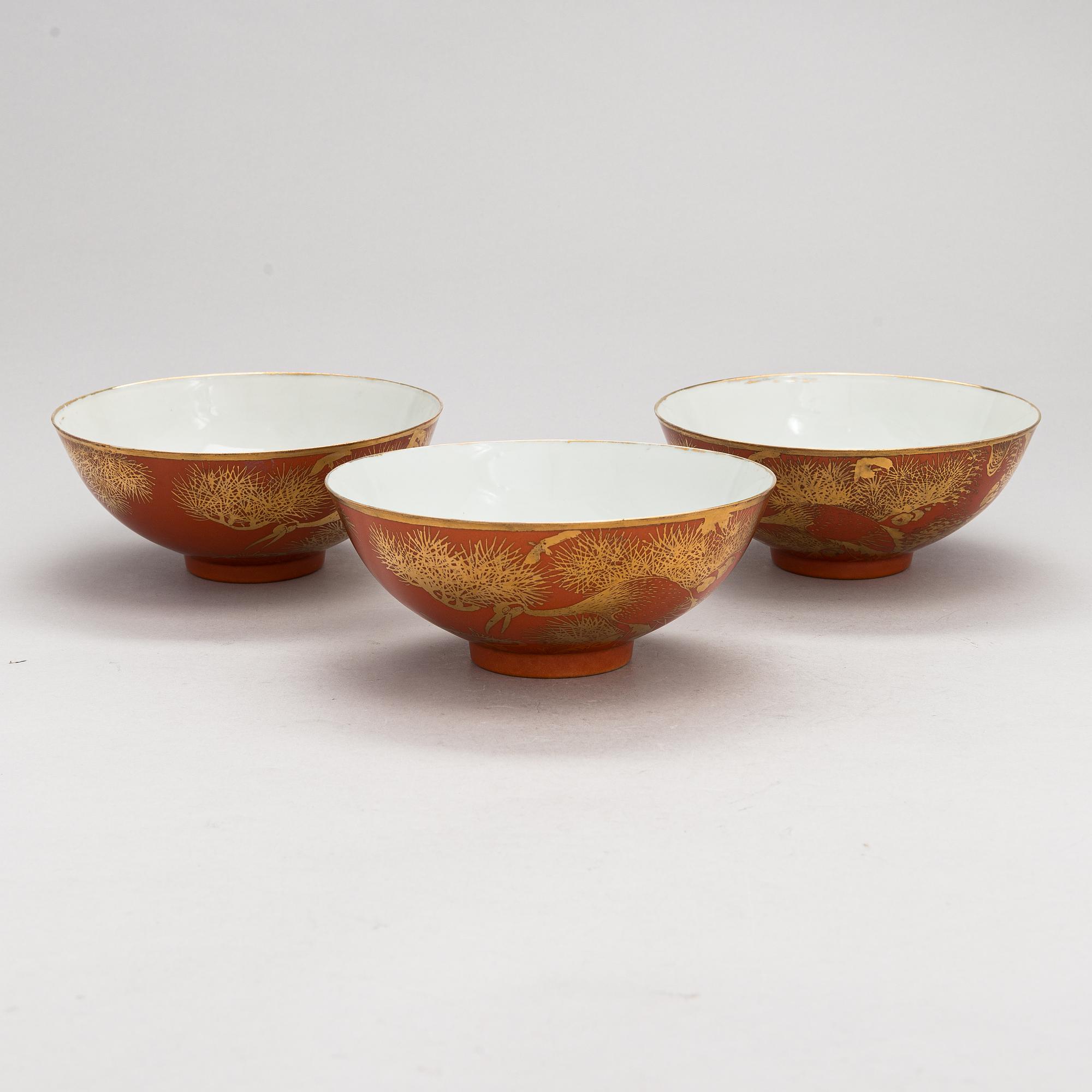 Skålar, 3 st, porslin, Guangxus märke, Kina, 1900-talets första del.