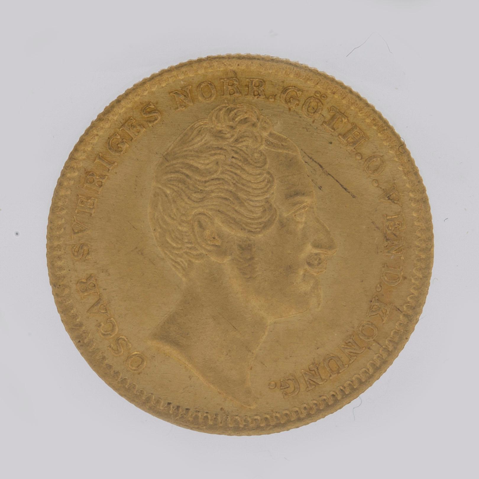 A Swedish 1 Dukat in gold, with the Swedish and Norwegian King Oscar I, 1847/4.