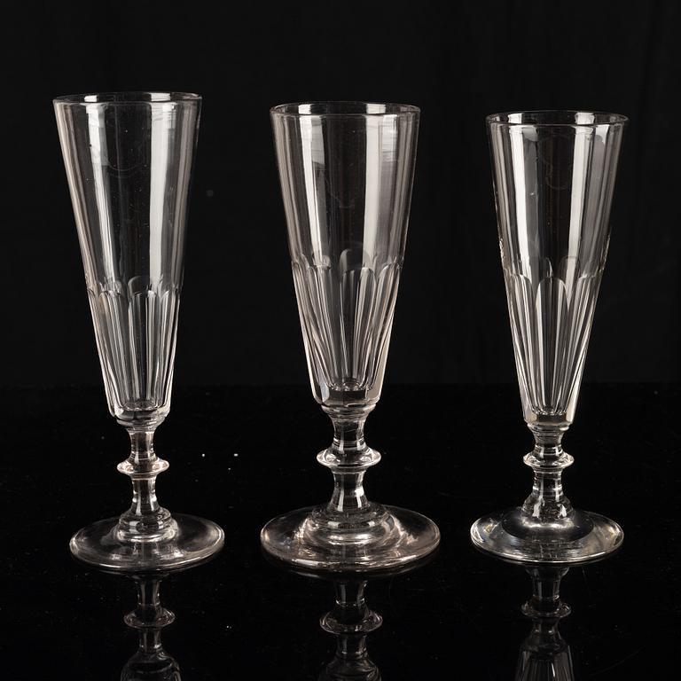 14 champagne glasses, around 1900.