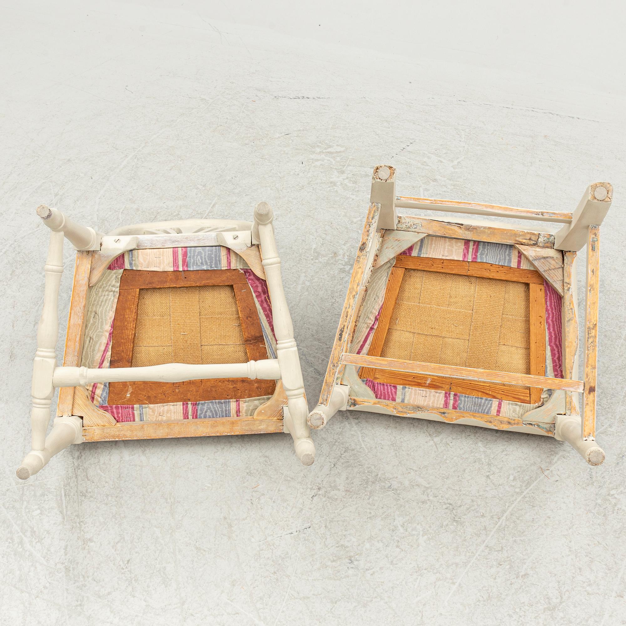A set of four (2+2) late Gustavian chairs, circa 1800.