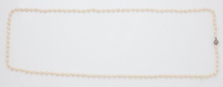 A cultured pearl necklace.