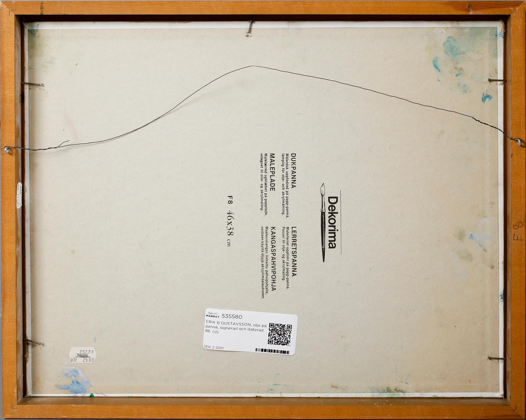 ERIK B GUSTAVSSON, olja på pannå, signerad och daterad 88.