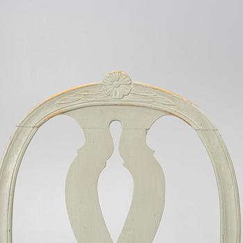 Ten similar Gustavian chairs, Sweden, around the year 1800.