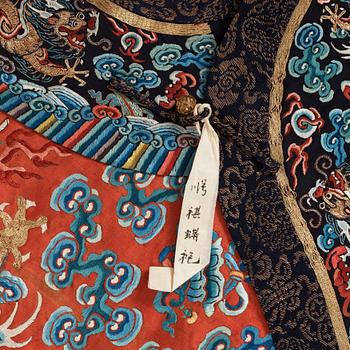 An embroidered silk robe, Qing dynasty, 19th Century.