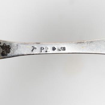 Five silver spoons, England and Sweden, 18th century.