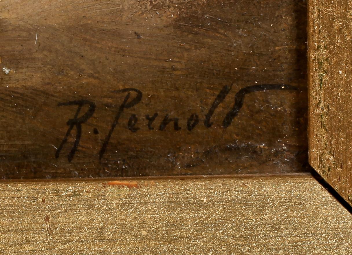OKÄND KONSTNÄR, olja på pannå, signerad R Pernold, 1800-talets sista del.