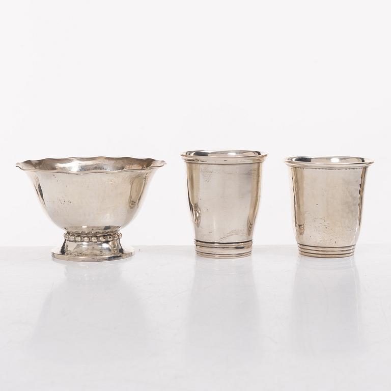 Trophies/cups and bowl, 6 pcs, silver, Sweden and Denmark, including K Anderson, Stockholm 1925.