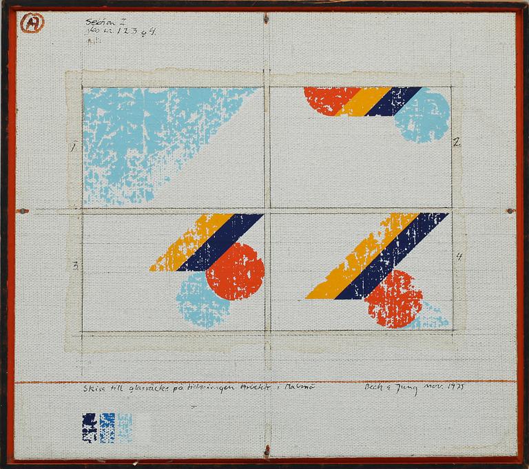 BECK & JUNG, blandteknik på uppklistrad duk, sign och dat nov 1975.