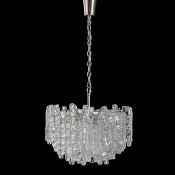 An Austrian 1960s Kalmar "Ice Block" chandelier with ice textured pieces of glass.