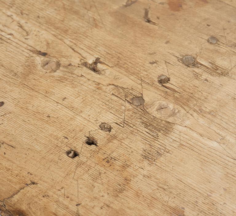 A pine trestle table, 20th century incorporating older elements.