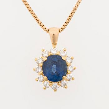 A PENDANT, facetted sapphire, brilliant cut diamonds, 18K gold.