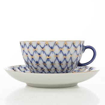 Coffee and tea service, 32 pieces, "Cobalt Net", Lomonosov, Soviet Union.