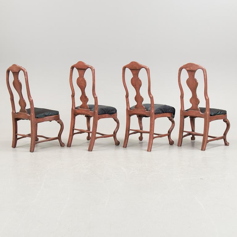 A set of four rokoko chairs, 18th century.