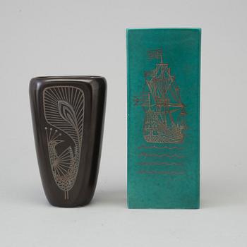 five 'Argenta' stoneware vases from Gustavsberg, one Gunnar Nylund vas and a vase.
