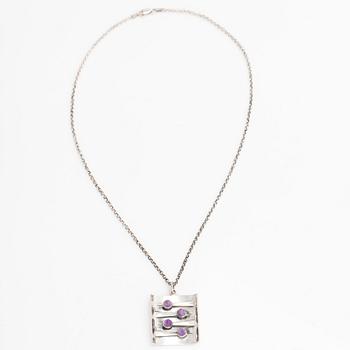 Elis Kauppi, a silver and amethyst pendant, Kupittaan Kulta, Turku 1964, with chain in sterling silver.