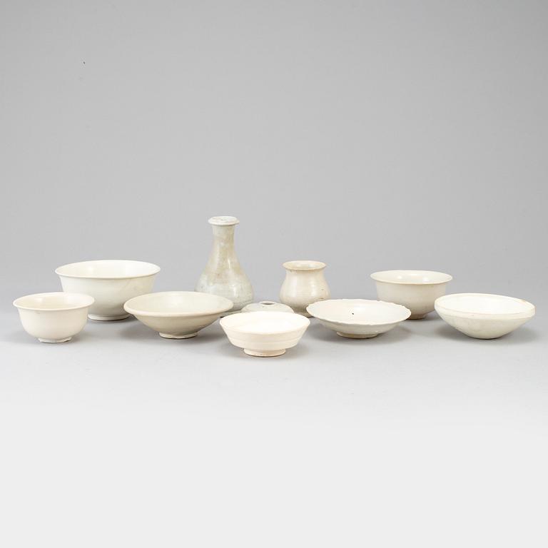 A group of 10 white glazed song style ceramics, South East Asia.