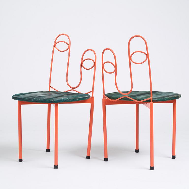 Fredrik Paulsen, Kristoffer Sundin and Simon Klenell, 4 chairs, made exclusively for the restaurant Omnipollo in Gothenburg Sweden, 2018.