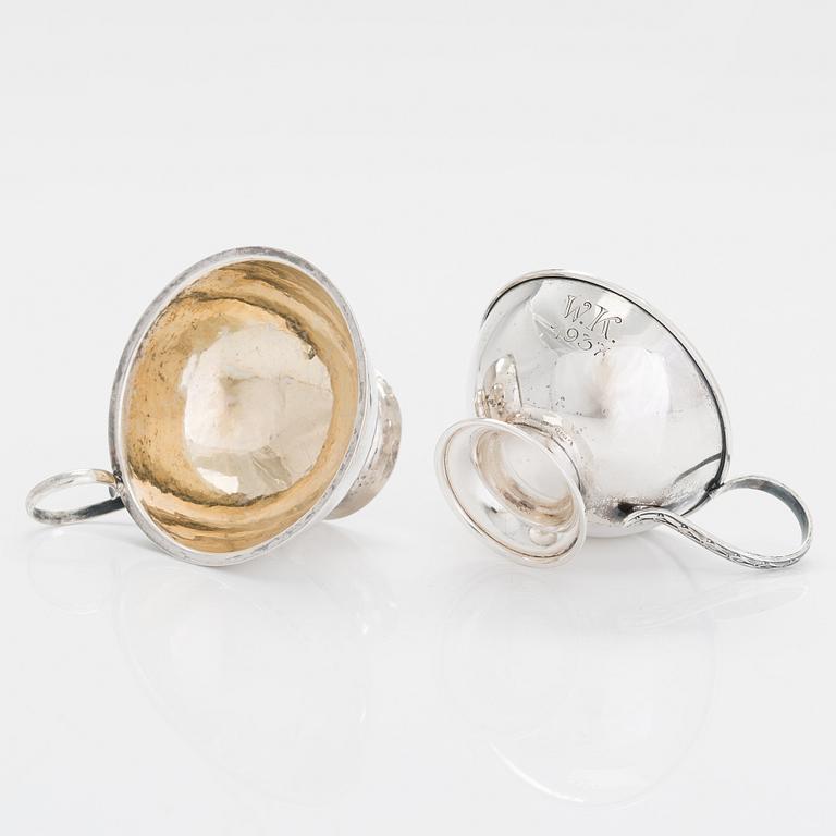 Two sterling silver bowls, Gustav Jansson 1955, 1960, and eight similar silver punsch cups, GAB and CGH 1933-41. Sweden.