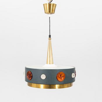 A brass, metal and glass ceiling lamp by Einar Bäckström, Malmö second half of the 20th century.