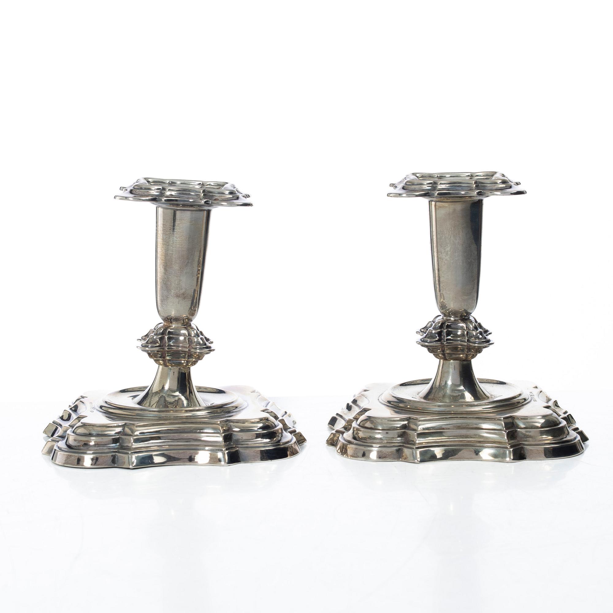 A pair of Norwegian silver candlesticks, mark of T Olsens Eftf, Bergen, Norway, Swedish import mark, 20th century.