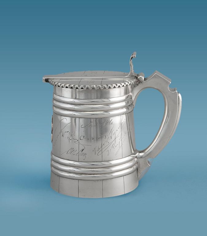 A TANKARD, 84 silver. Robert Kohun St. Petersburg 1882. Height 17 cm, weight 783 g.