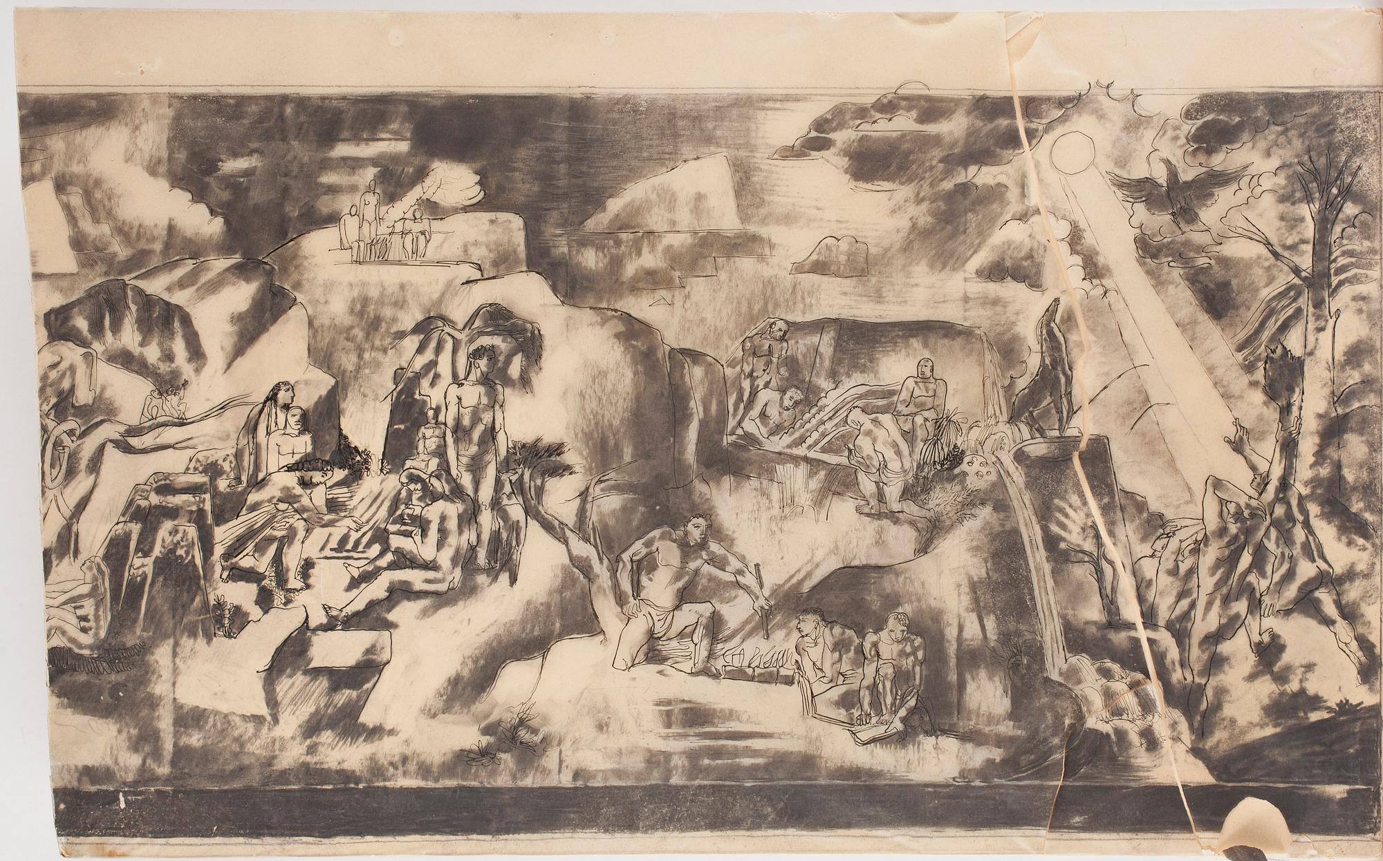 FÖRLAGOR TILL MURALMÅLNINGAR, 3 delar, blandteknik, 1900-talets första hälft, troligen 1920-tal.