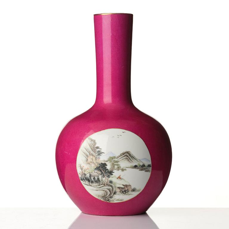 A pink ground Chinese famille rose vase, 20th century.