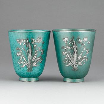 VASER, ett par, flintgods, "Argenta", Wilhelm Kåge, 1900-talets mitt.