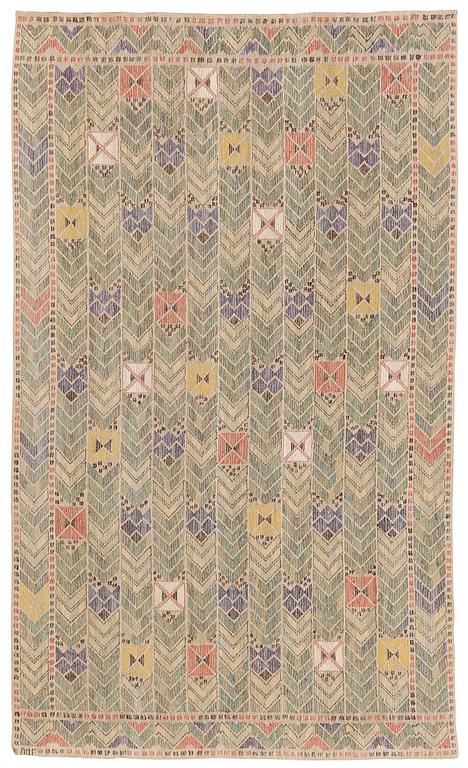 Märta Måås-Fjetterström, draperi, "Rågen", inplock på linnebotten, ca 246 x 147 cm, signerad MMF.