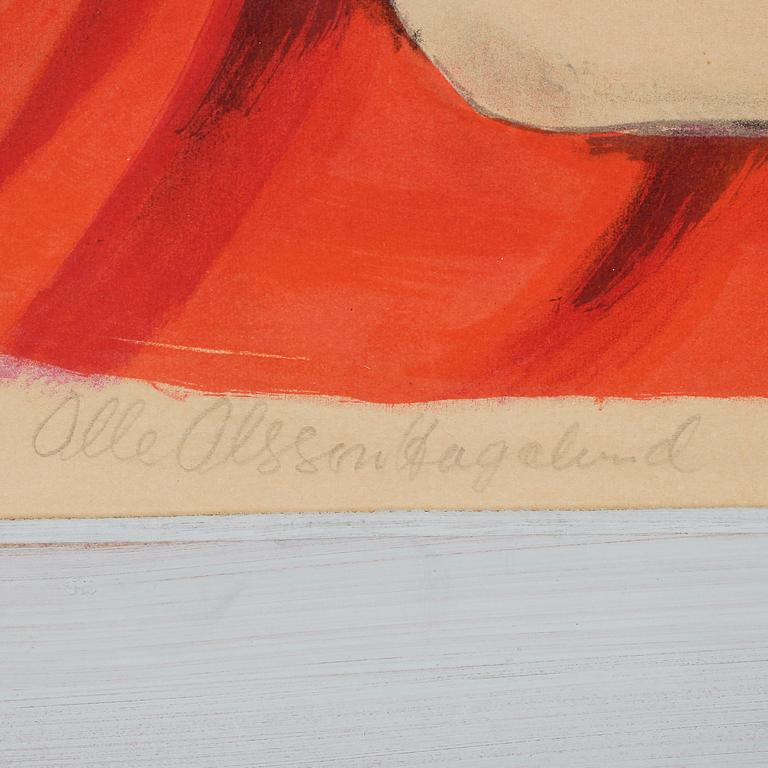 OLLE OLSSON-HAGALUND. Färglitografi, signerad och numrerad 125/360. Utförd 1967. Tryckt hos Chr. Sörensen.