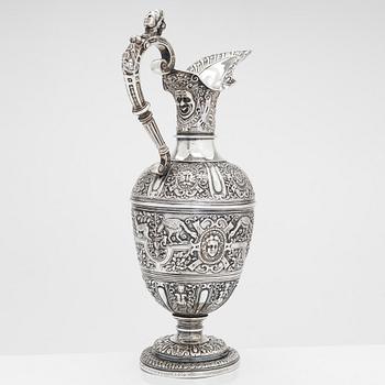 A sterling silver wine ewer, maker's marks of Robert Roskell, Alan Roskell & John Mortimer Hunt, London 1885.