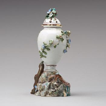 A Swedish Marieberg faience pottpurri vase with cover, 18th Century.