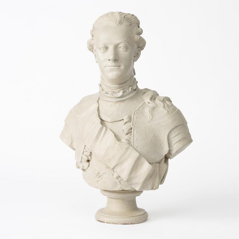 Johan Tobias Sergel, after, a plaster bust of king 'Gustav III' of Sweden, early 20th century.