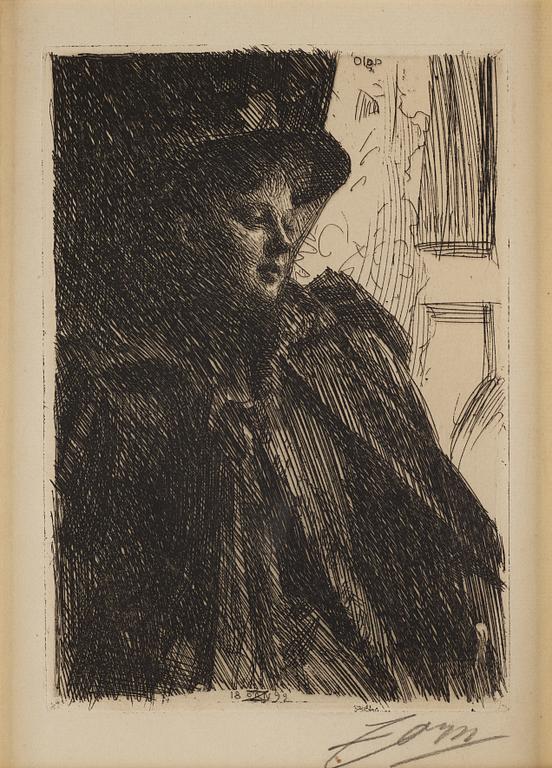 Anders Zorn, etching, 1892, signed in pencil.