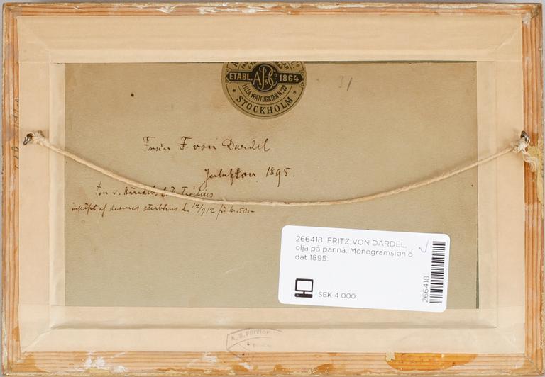 FRITZ VON DARDEL, olja på pannå. Monogramsign o dat 1895.