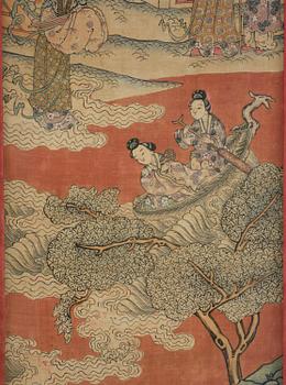 A set of four kesi panels depicting Xiwangmu and the daoist Immortals, late Qing dynasty.