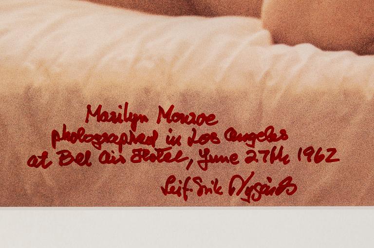 LEIF-ERIK NYGÅRDS, offsetprint, signerad, 'Marilyn Monroe photographed in Los Angeles at Bel Air Hotel, june 27th 1962'.