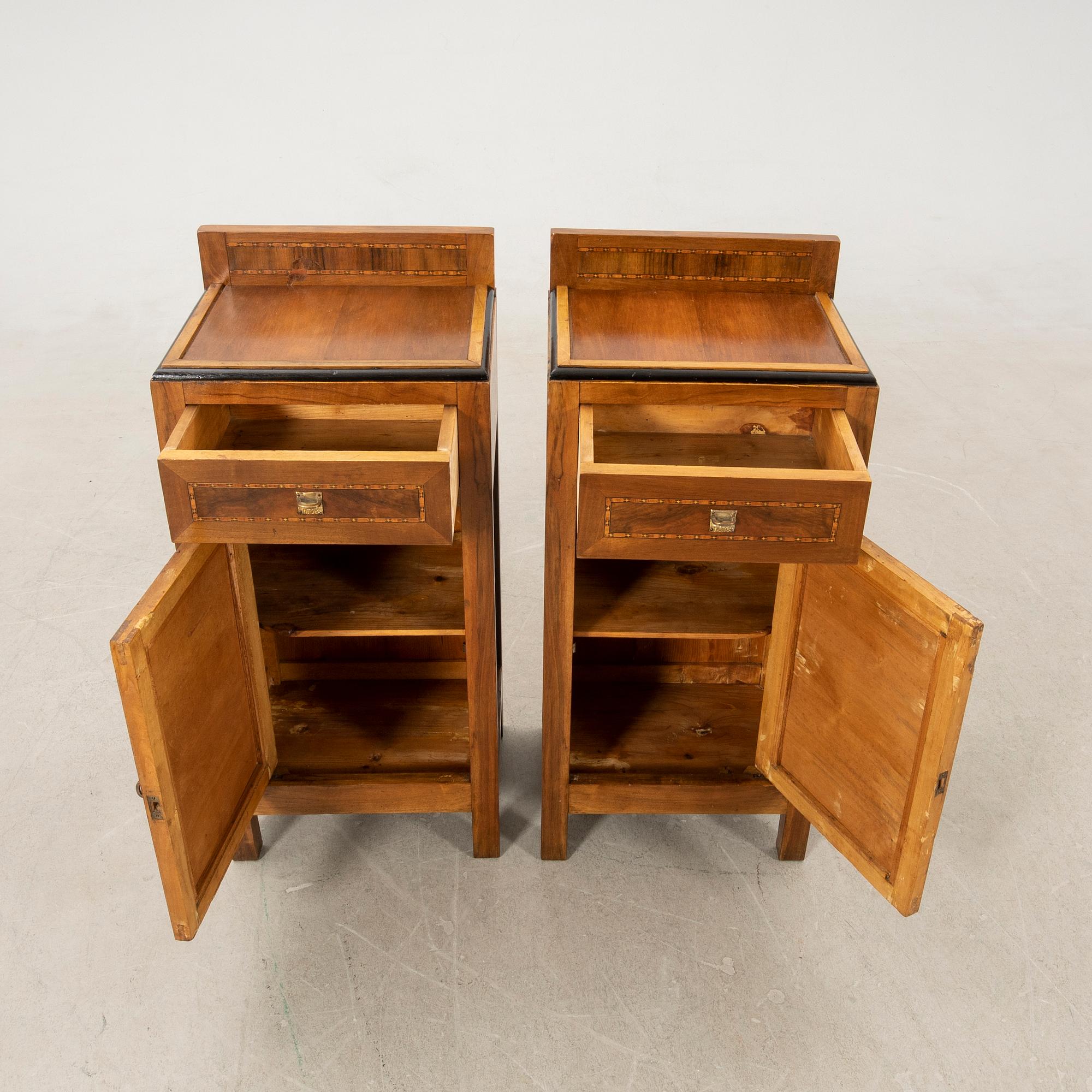 Bedside tables, a pair, first half of the 20th century.