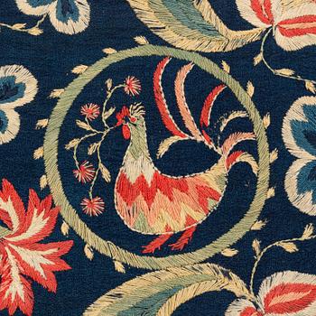 Åkdyna, broderad, ca 108 x 48 cm, signerad AMA, Skåne, 1800-talets första hälft.