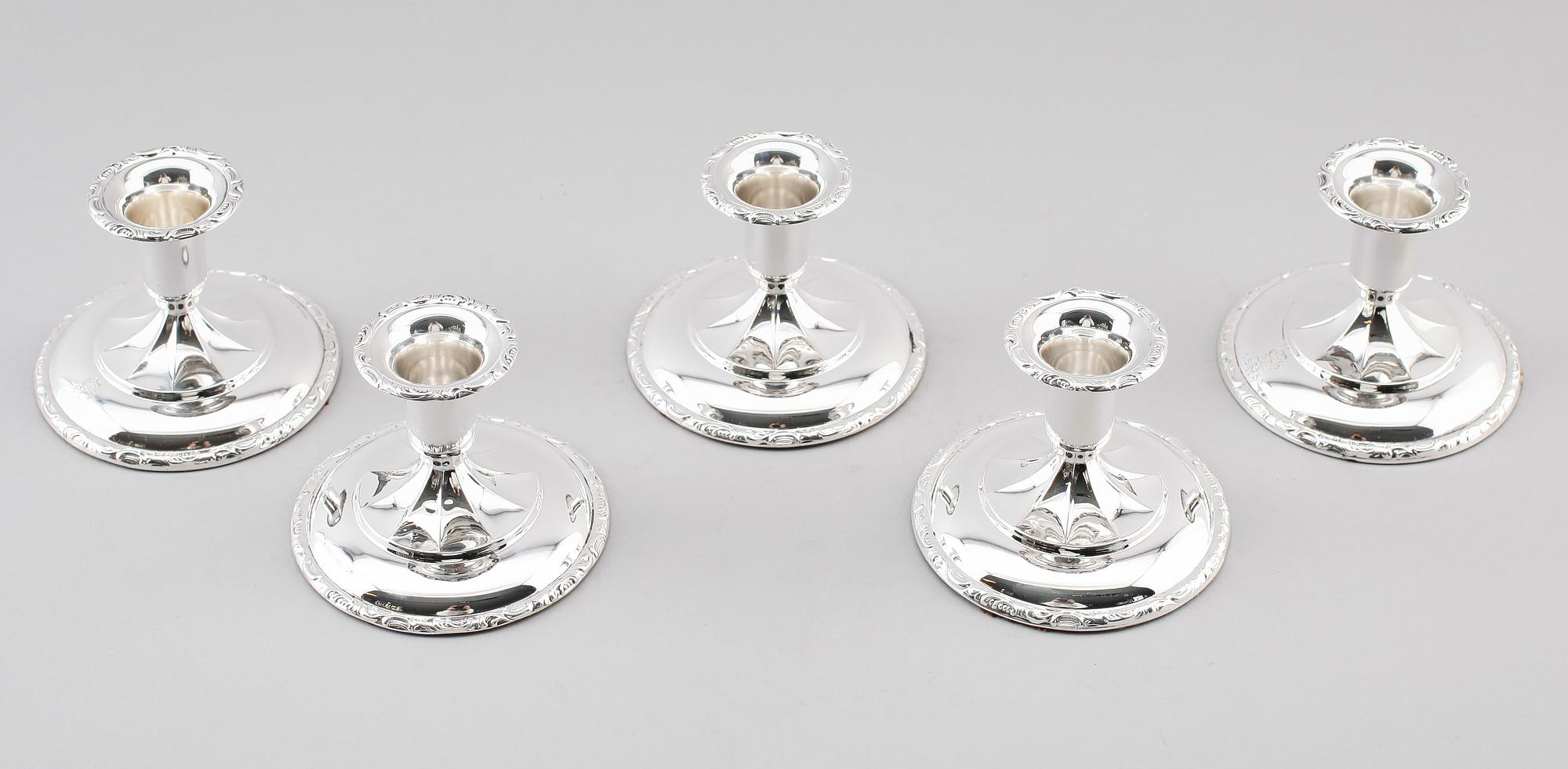 LJUSSTAKAR, 5 st, silver, Norge, 1900-talets andra hälft.