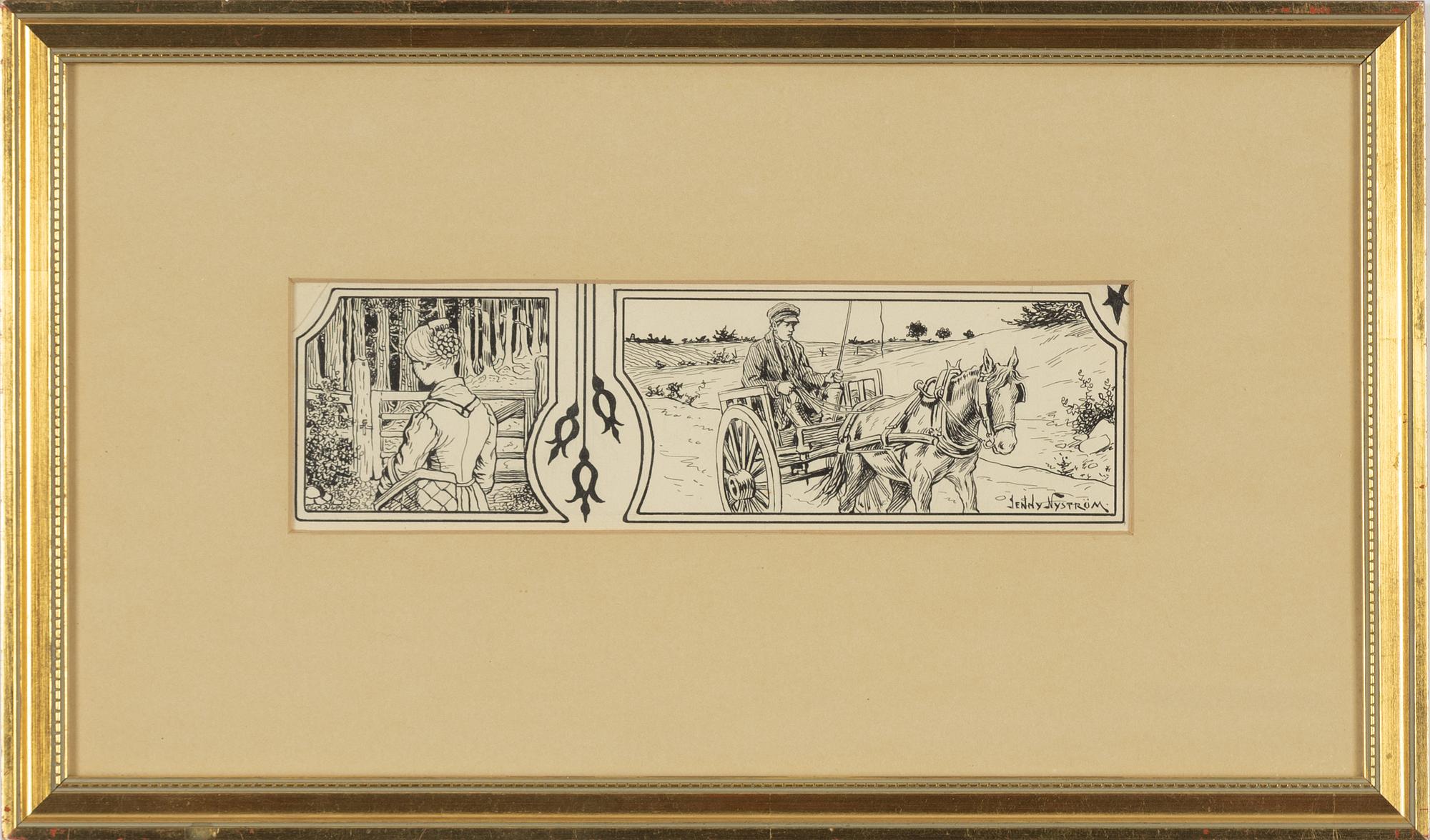 Jenny Nyström, ink drawing, signed.