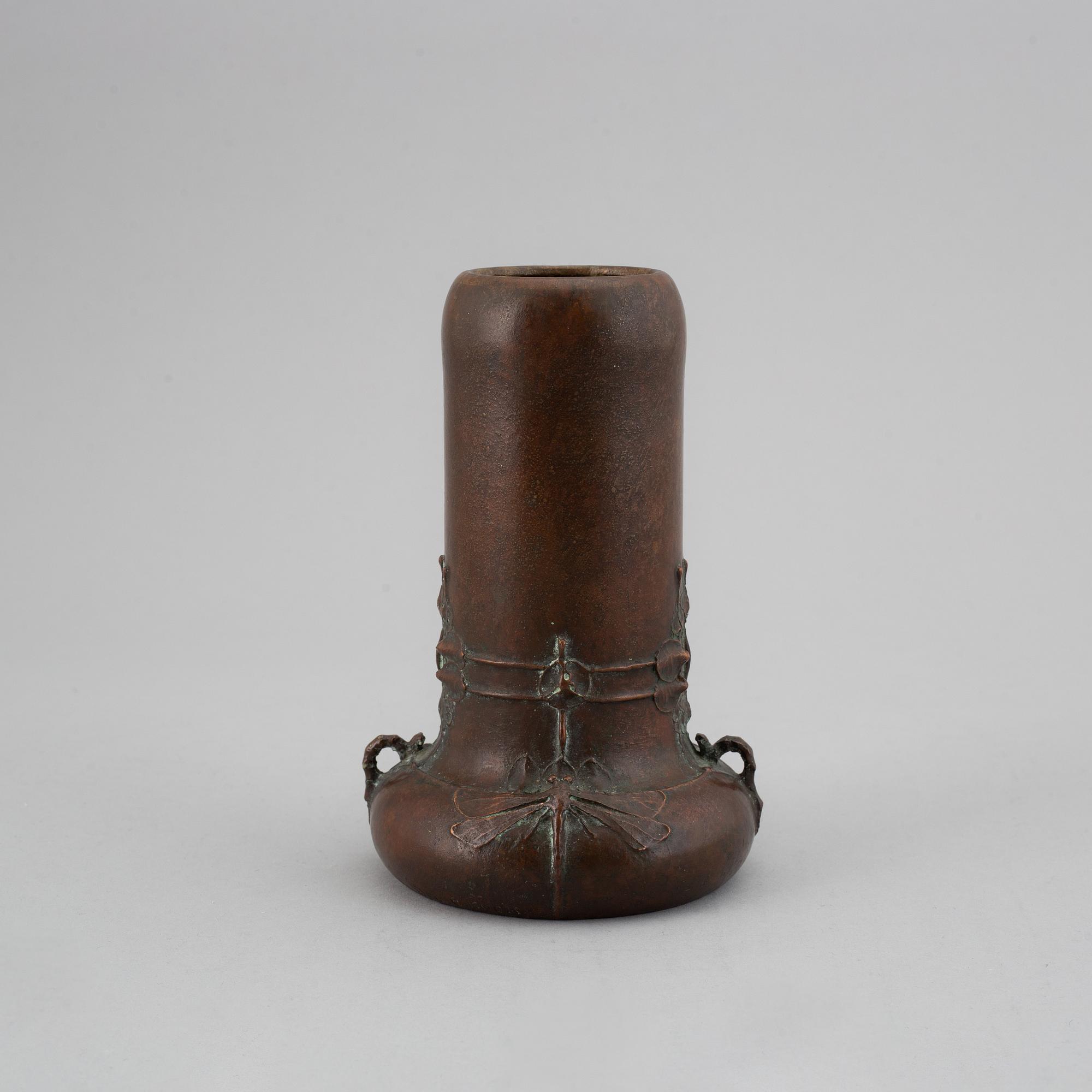 A Hugo Elmqvist Art Nouveau patinated bronze vase, by Elsa Kock, Stockholm, early 1900's.